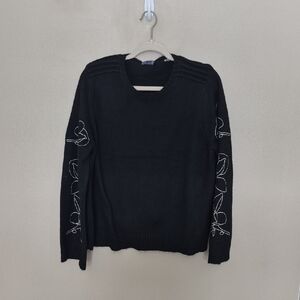 Tahari Black Knit Sweater With Floral Sleeves